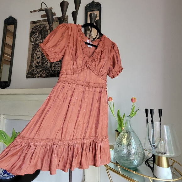 NWOT HEART❤️HEELS Silky Copper Dress with an iridescent shine✨️ - Picture 8 of 10